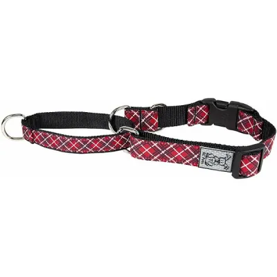 RC PETS EASY CLIP WEB TRAINING COLLAR RED TARTAN 1" WIDE LARGE - DISCONTINUED PATTERN