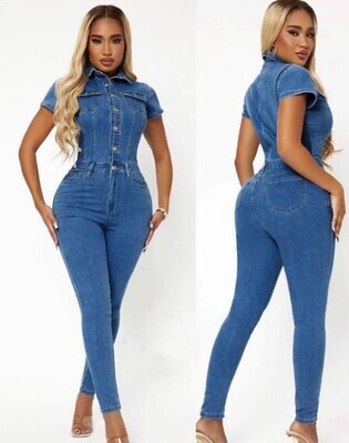 combinaison jeans moulant petit col