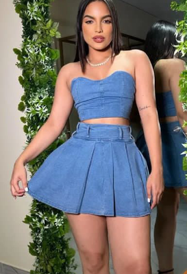 ensemble jeans jupe a plis