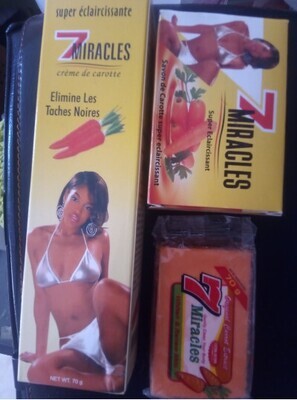 7miracles ..lot 1 crème et 2 savons.debarrasse des taches et boutons