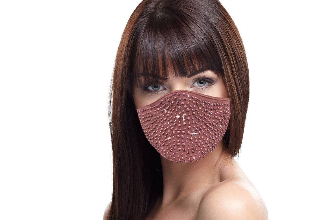Rhinestone Bling Face Mask - Rose Gold