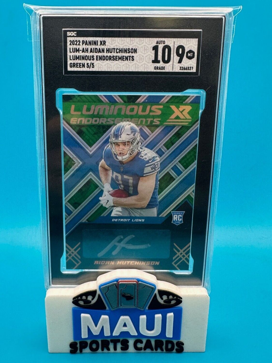 2022 PANINI XR 5/5 AIDAN HUTCHINSON RC AUTO #LUM-AH GREEN PRIZM