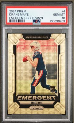 2024 Prizm Emergent Gold Vinyl 4/5 Drake Maye #4 PSA 10