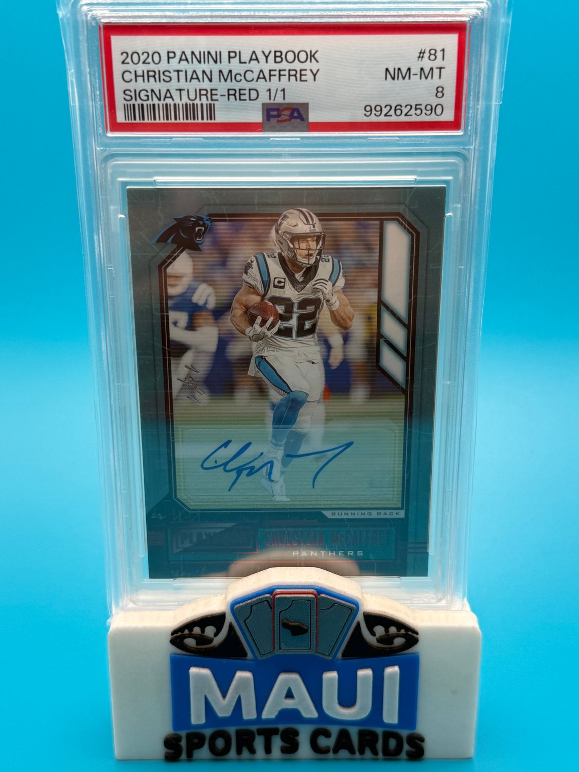 2020 Playbook Red Signature 1/1 Christian McCaffrey #81 PSA 8