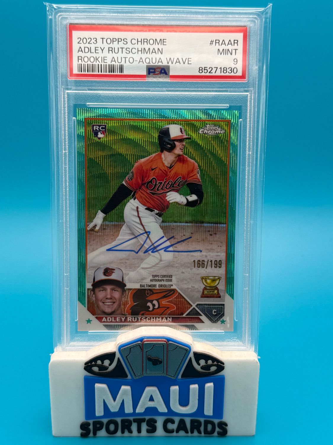 2023 Topps Chrome Aqua Wave 166/199 Adley Rutschman #RAAR PSA 9 Auto