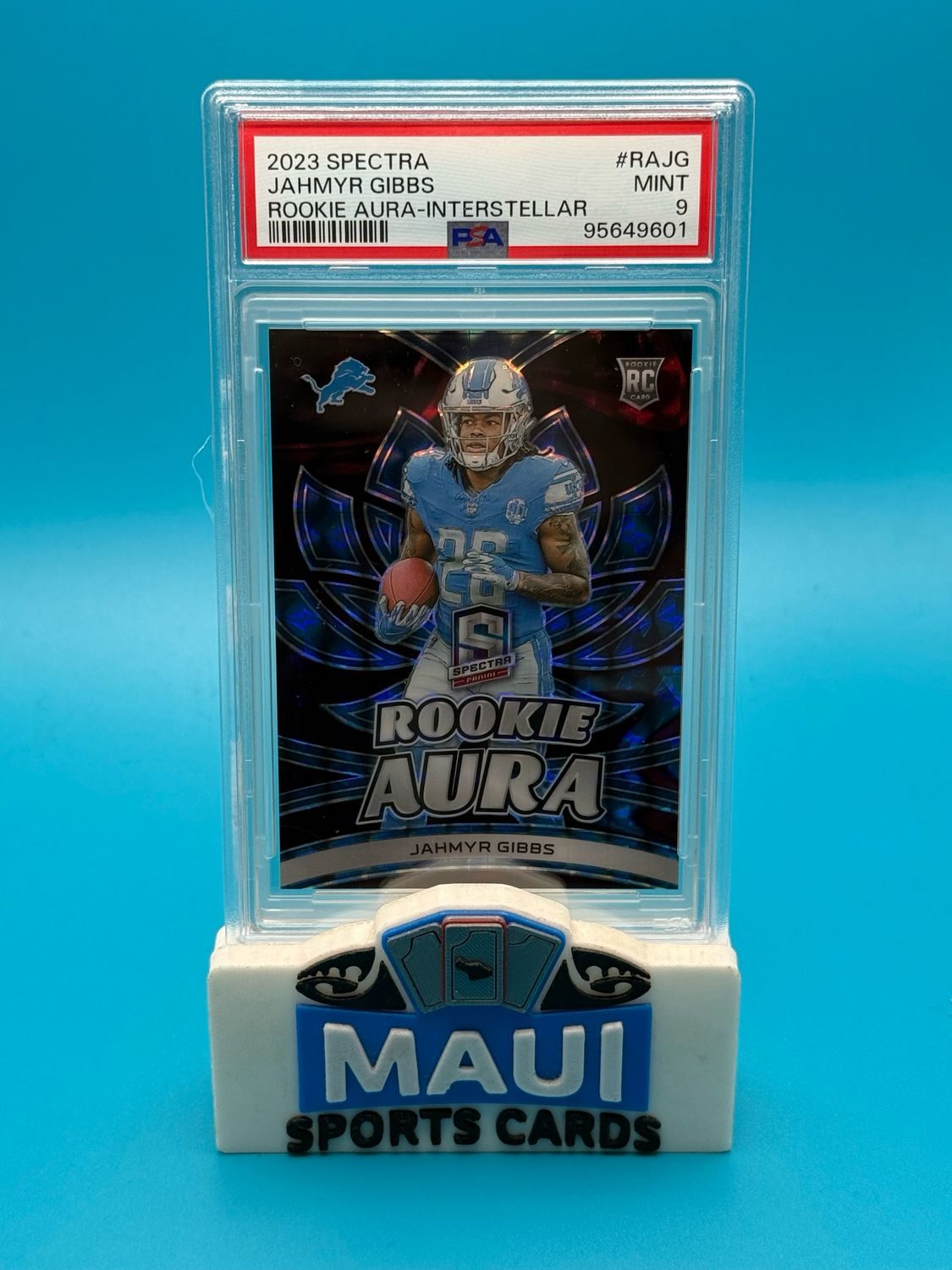 2023 Spectra Rookie Aura- Interstellar #RA-JG 20/50 Jahmyr Gibbs PSA 9