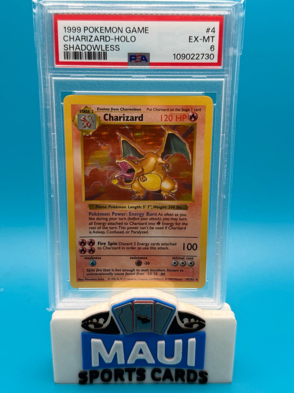 1999 Pokemon #4 Shadowless Holographic Charizard PSA 6