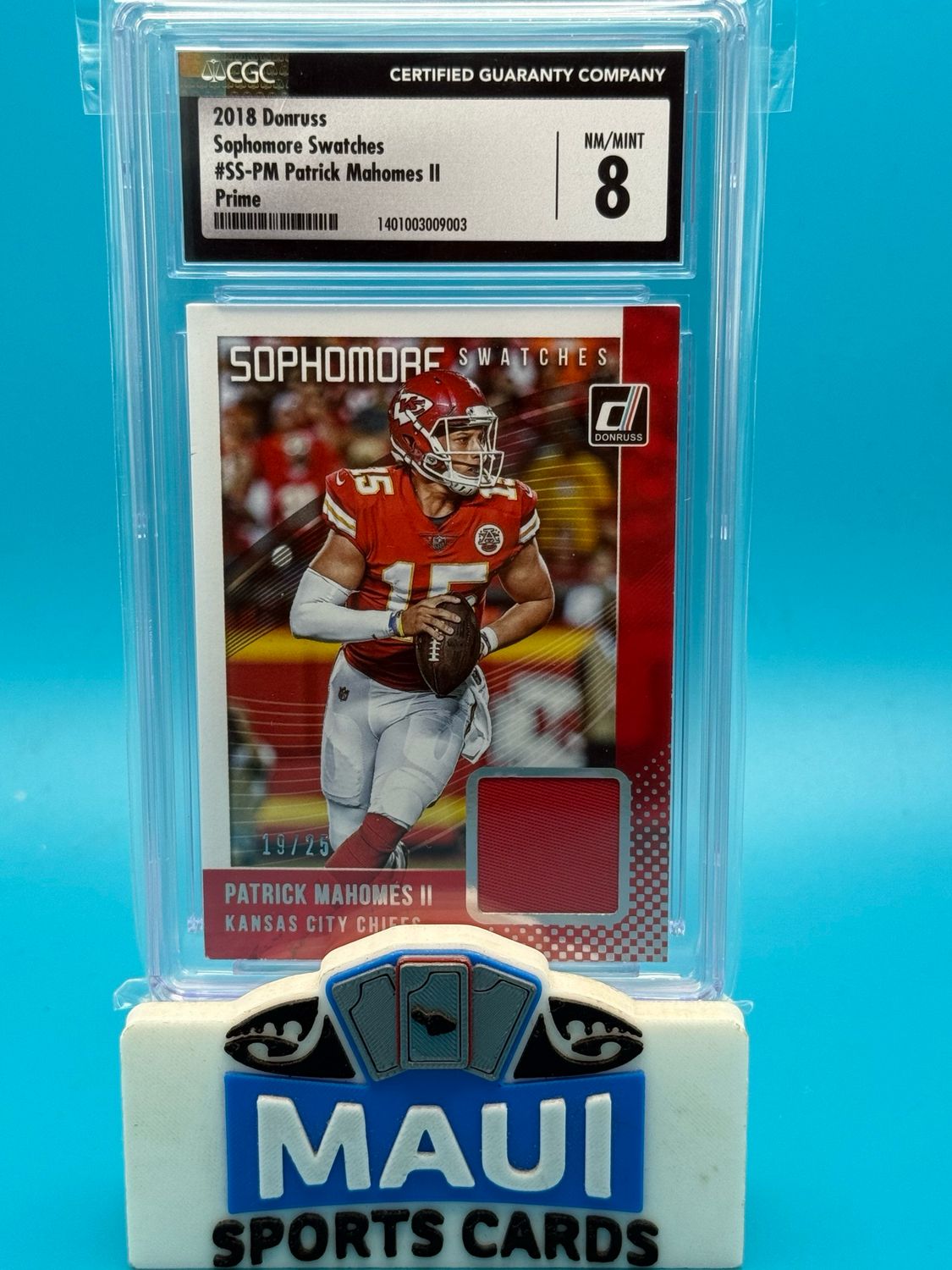 2018 Donruss Sophomore Swatches #SS-PM /25 Patrick Mahomes Patch CGC 8