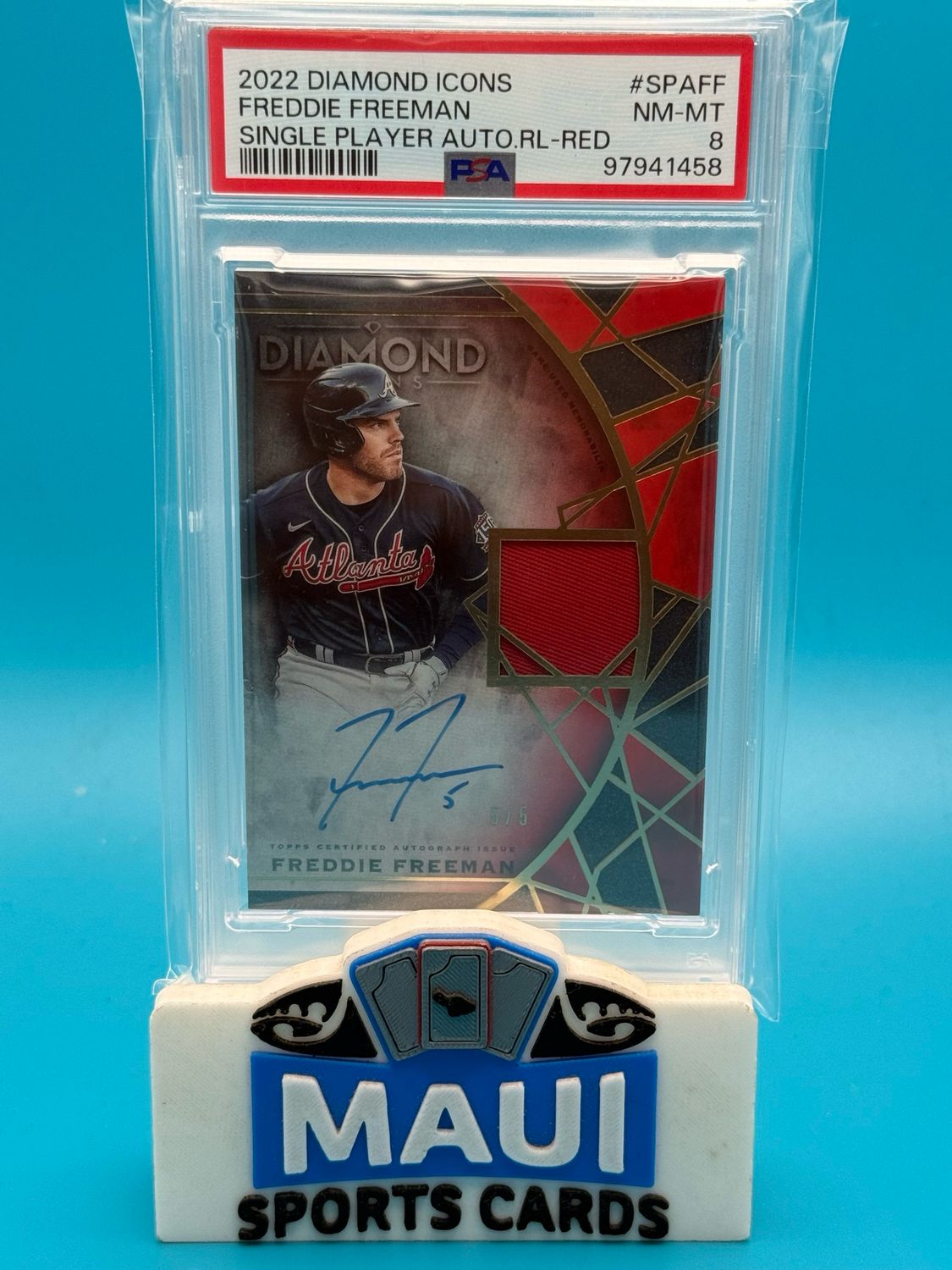 2022 Topps Diamond Icons #SPA-FF /5 Freddie Freeman Patch Auto PSA 8