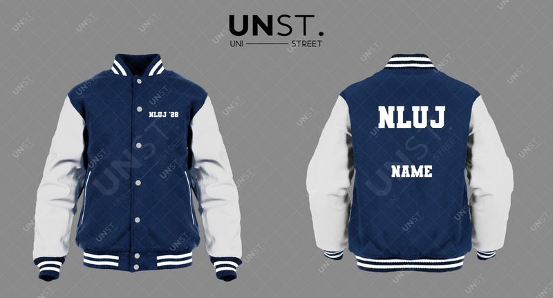 NLUJ 2028 Navy blue-White Varsity Jacket