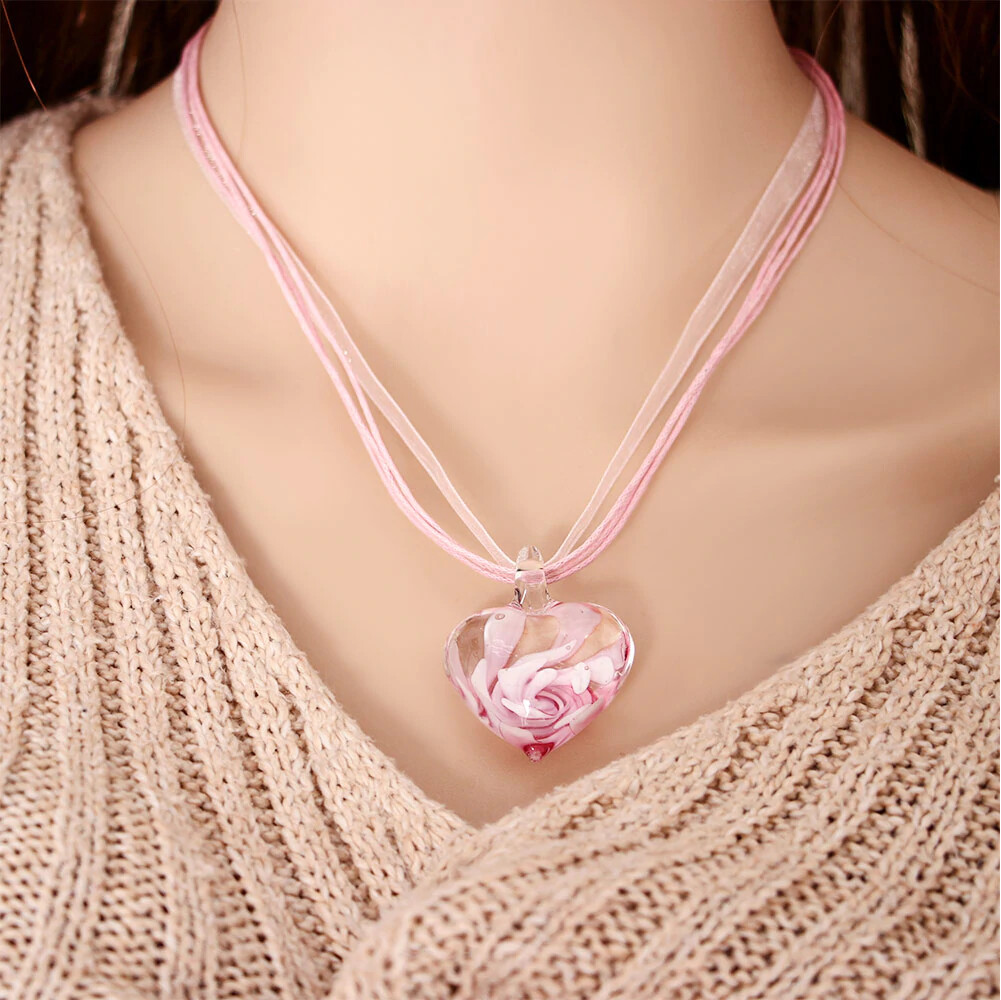 Hermes Wings Glass Heart Necklace