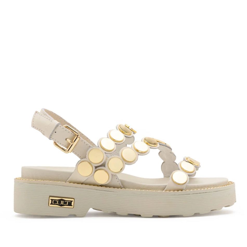 Cult sandalo bianco ziggy borchie piatte