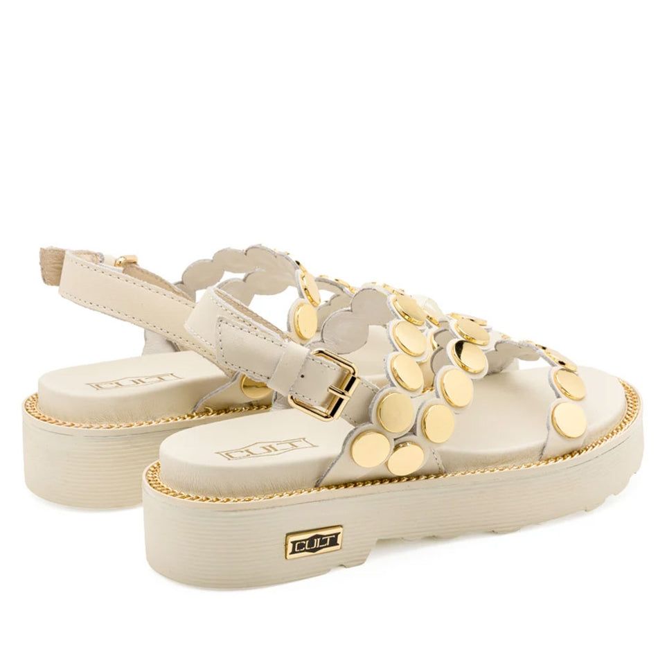 Cult sandalo bianco ziggy borchie piatte