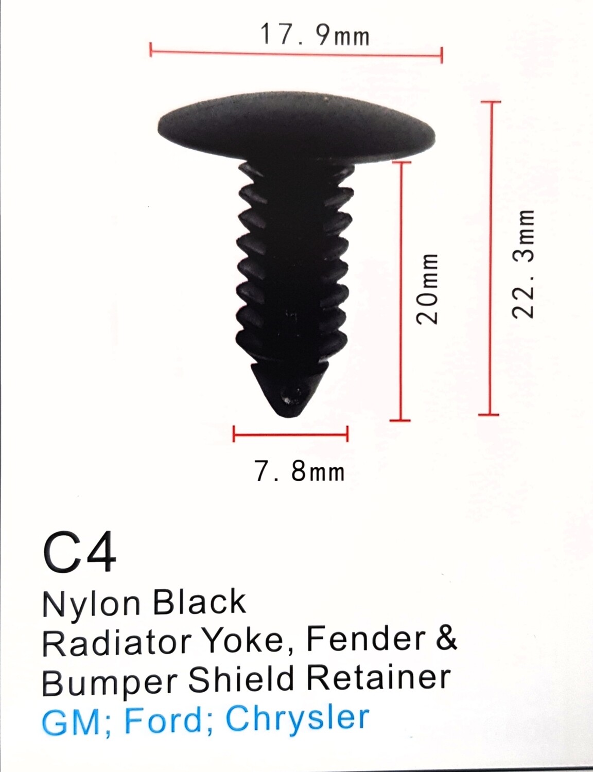 Nylon Black Fender &amp; Bumper Shield Retainer.