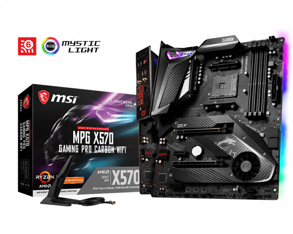 MSI Components MPG X570 Gaming PRO Carbon Wi-Fi Motherboard (AMD AM4, DDR4, PCIe 4.0, SATA 6Gb/s, m.2, USB 3.2 Gen 2, AX Wi-Fi 6, HDMI, ATX)