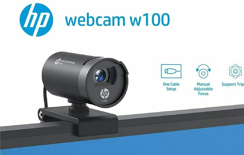 HP w100 480p/30 Fps Webcam, Built-in Mic, Plug and Play, Wide-Angle View for Video Calling, Skype, Zoom, Microsoft Teams