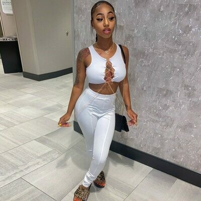 Toplook Sexy Hollow Out Sleeveless Bandage Two Piece Set Crop Top Leggings Bodycon 2 Pieces Set Women Outfits Tracksuit