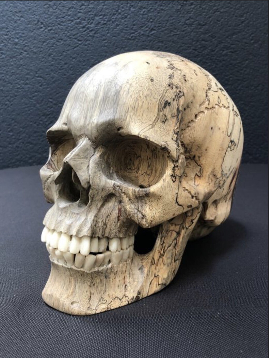Hand Carved Skull (Spalted Exotic Wood)
