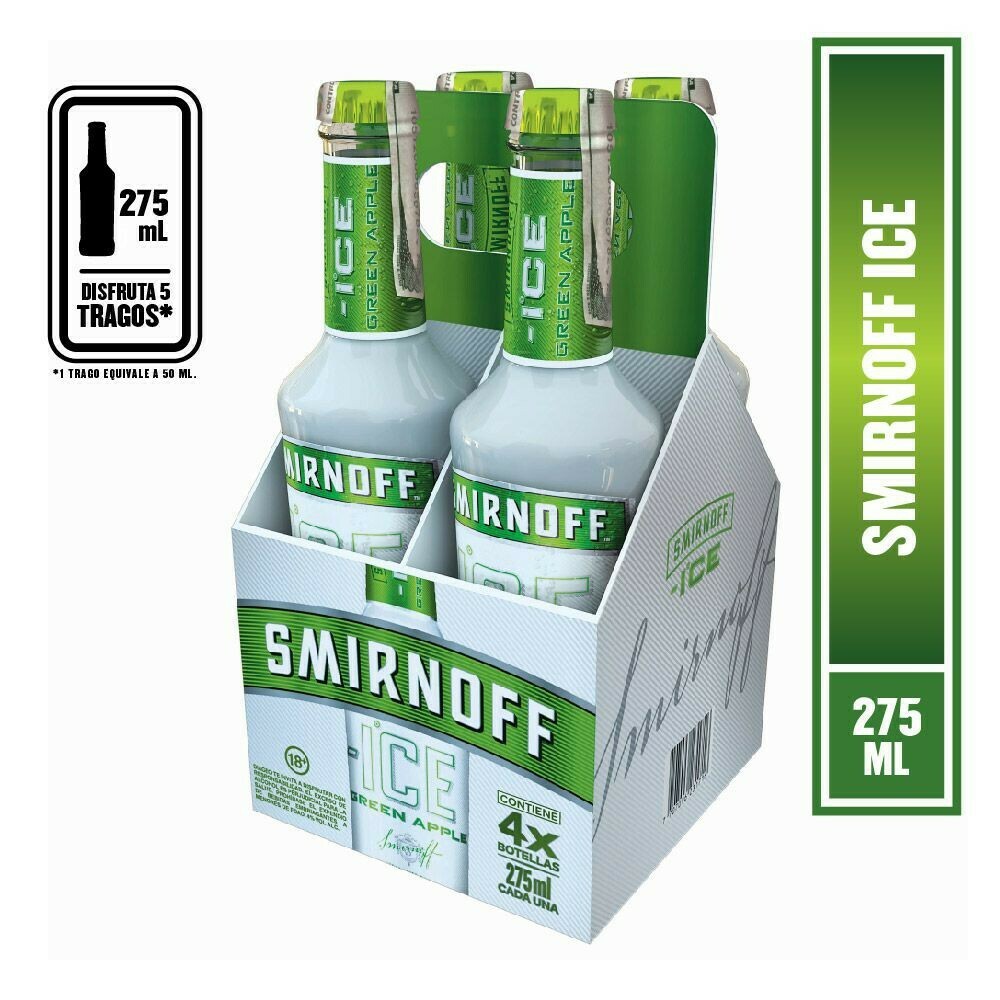 SMIRNOFF ICE GREEN BOTELLA X 275 ML X 4 UNIDADES