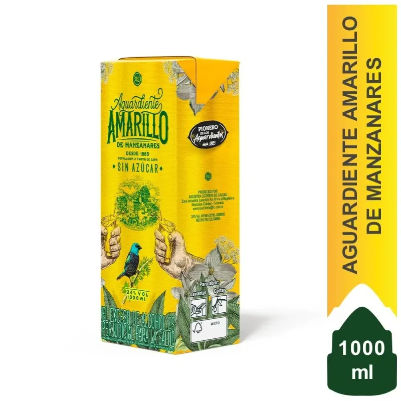 AGUARDIENTE AMARILLO MANZANARES TETRA X 1000