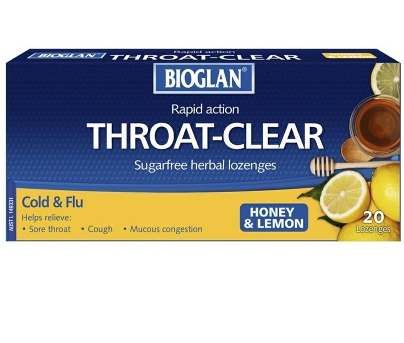 2 × Bioglan Throat Clear Honey & Lemon 20 Lozenges ozhealthexperts