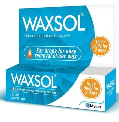 2 × Waxsol Ear Drops 0.5% 10mL ear wax removal OzHealthExperts