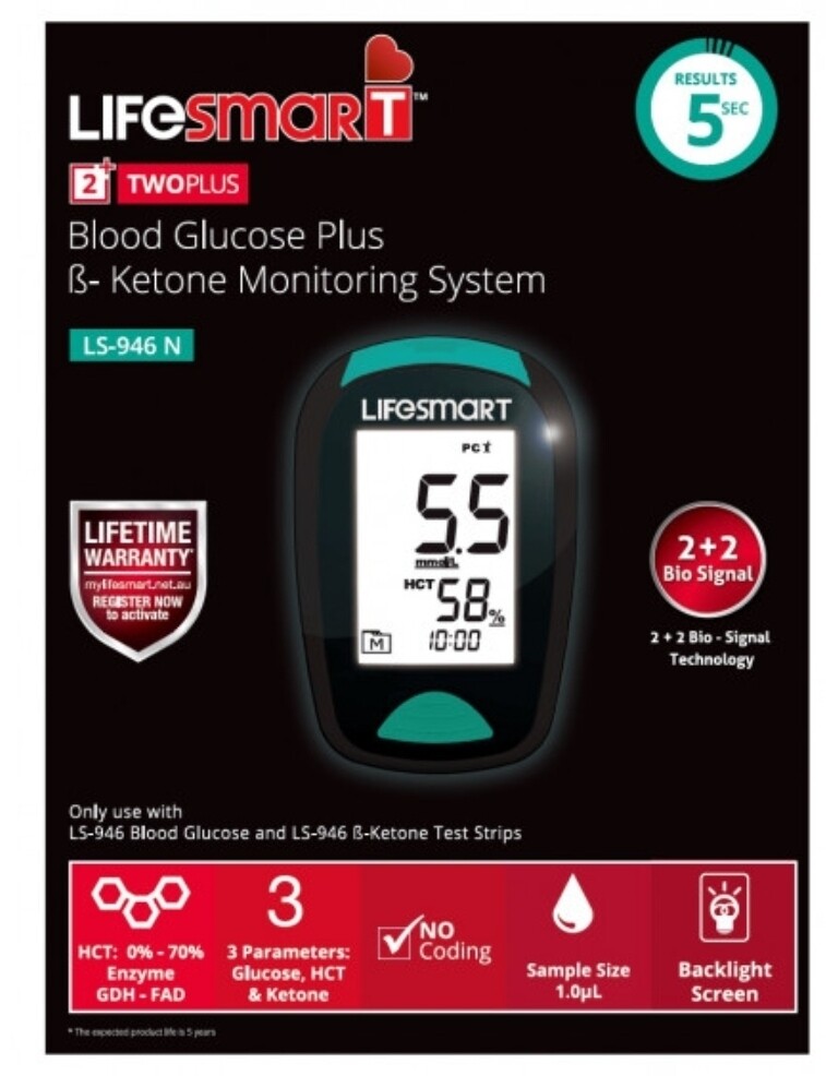 4 × LifeSmart 2TwoPlus Ketone Test Strips 10 Plus Meter