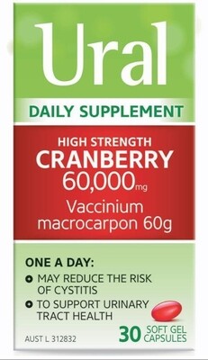 2 × Ural High Strength Cranberry 60000mg 30 Capsules ozhealthexperts