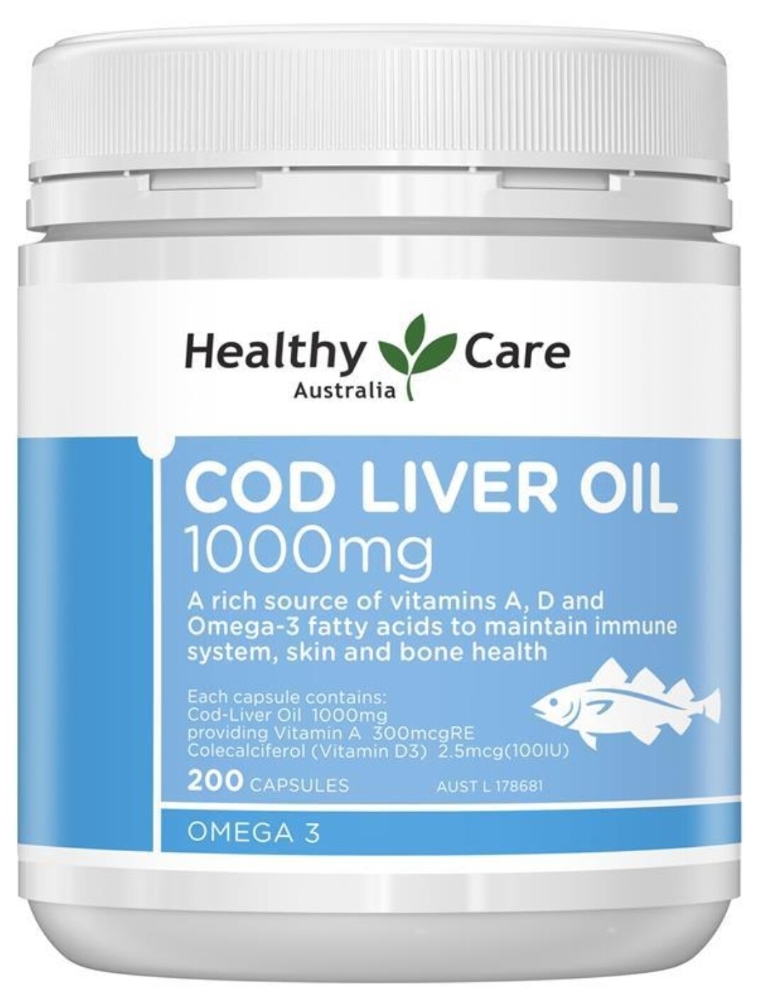 Healthy Care Cod Liver Oil 1000mg 200 Softgel Capsules ozhealthexperts