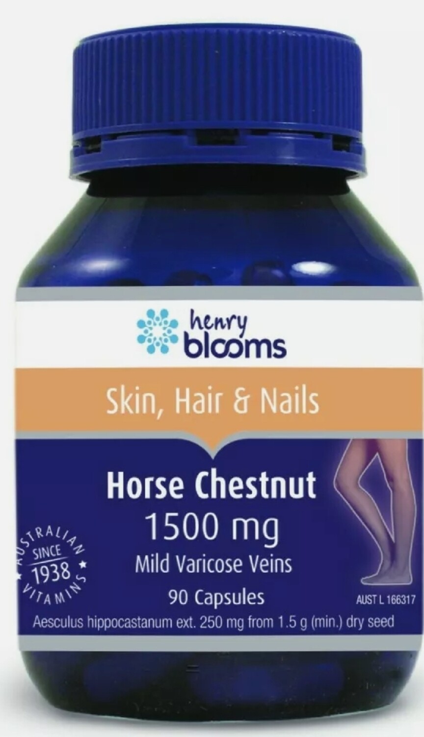 Henry Blooms Horse Chestnut 1500mg 90 Capsules Mild Varicose Veins ozhealthexperts