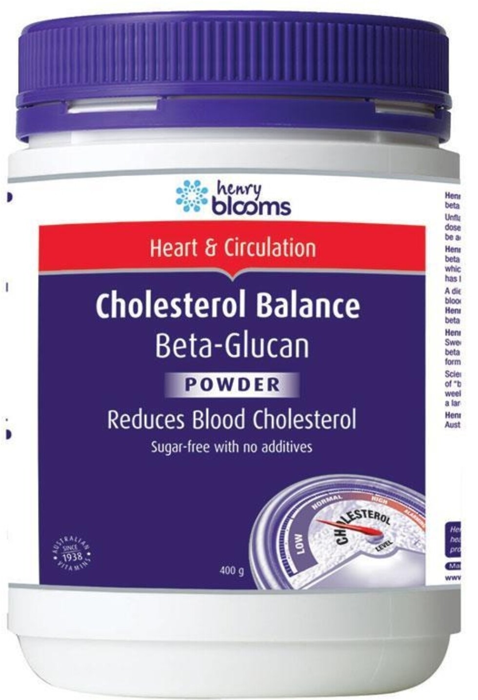 Henry Blooms Cholesterol Balance BetaGlucan Powder 400g  ozhealthexperts