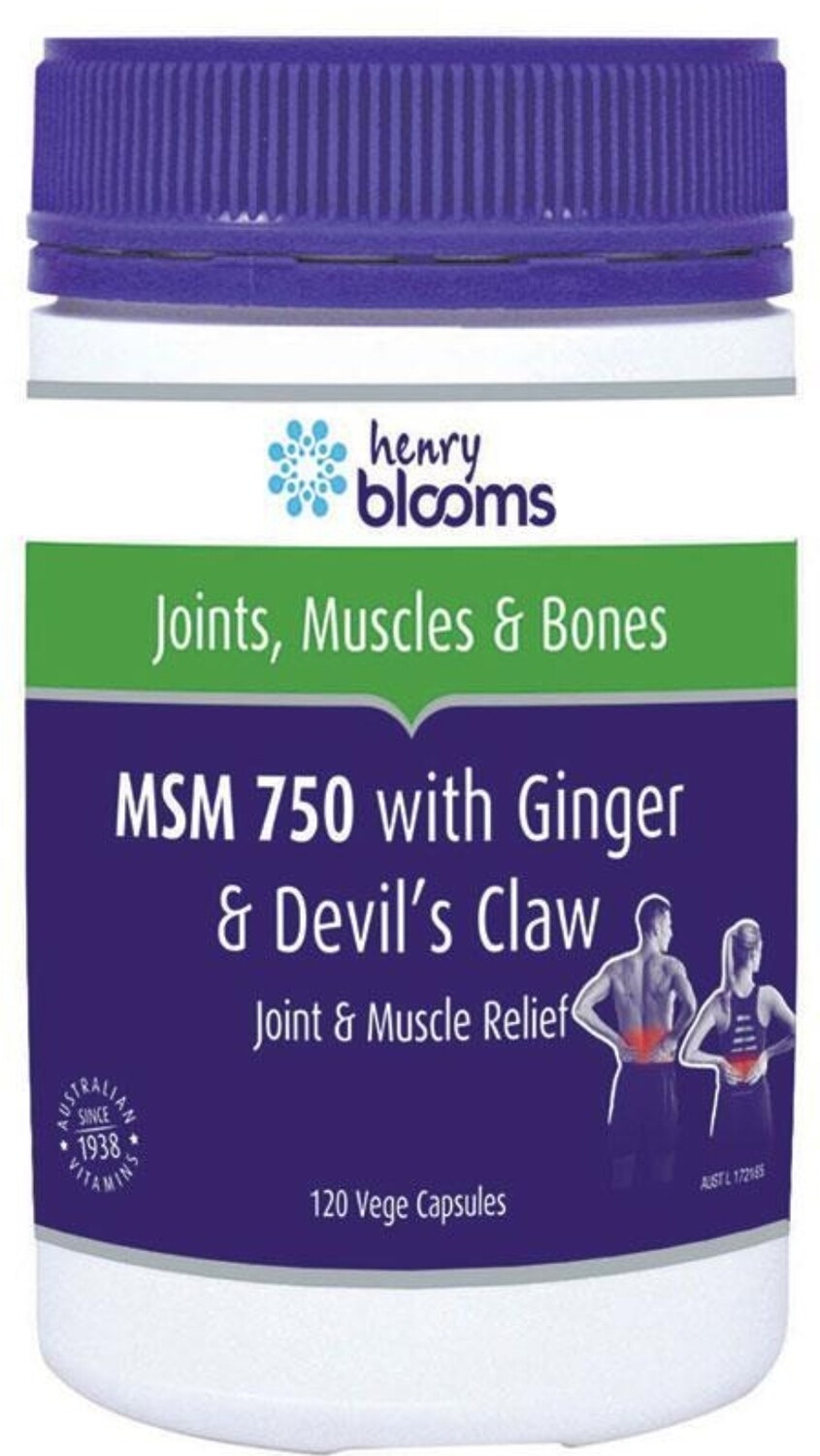 Henry Blooms MSM 750 with Ginger 1000mg & Devils Claw 120 Vegetarian Capsules
