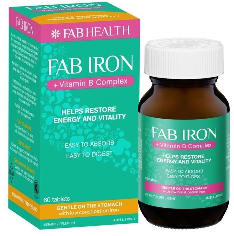 Fab Iron + Vitamin B Complx 60 Tablets OzHealthExperts