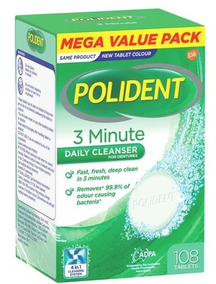 Polident 3 Minute Denture Cleanser 108 Tablets ozhealthexperts