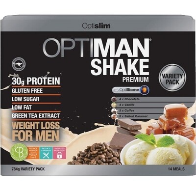 Optislim Optiman Premium Shake Variety Pack 14 x 56g ozhealthexperts