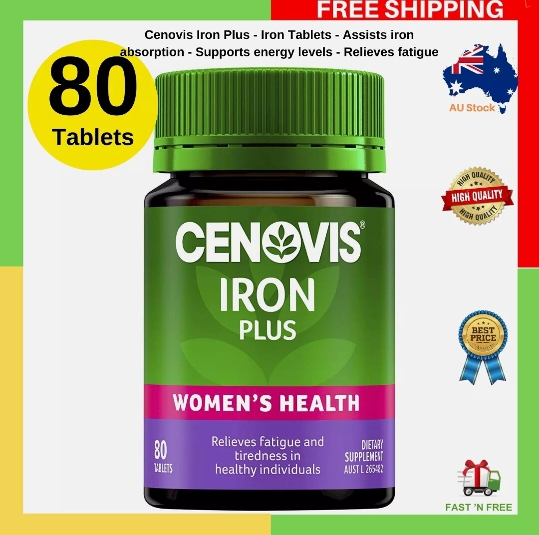 2x Cenovis Iron Plus - Iron Tablets - Assists Iron Absorption 80 Tablets ozhealthexperts