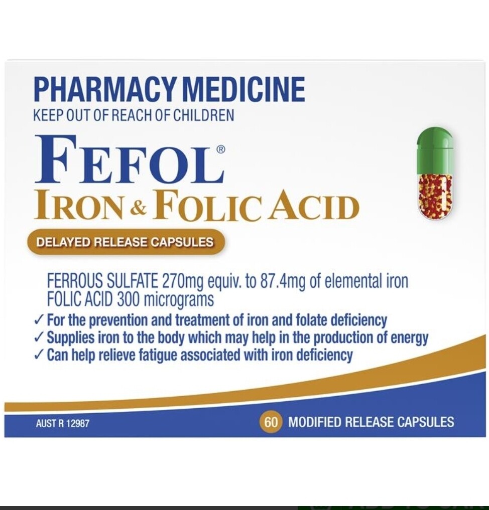 Fefol Iron & Folate Supplement Delayed-Release Deficiency 30 Capsules ozhealthexperts