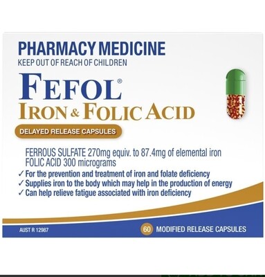Fefol Iron & Folate Supplement Delayed-Release Deficiency 30 Capsules ozhealthexperts