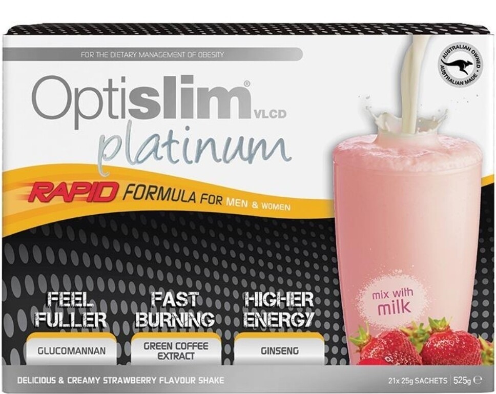 OPTISLIM PLATINUM VLCD meal replacement shake Strawberry weight loss 21 × 25 gm  OzHealthExperts
