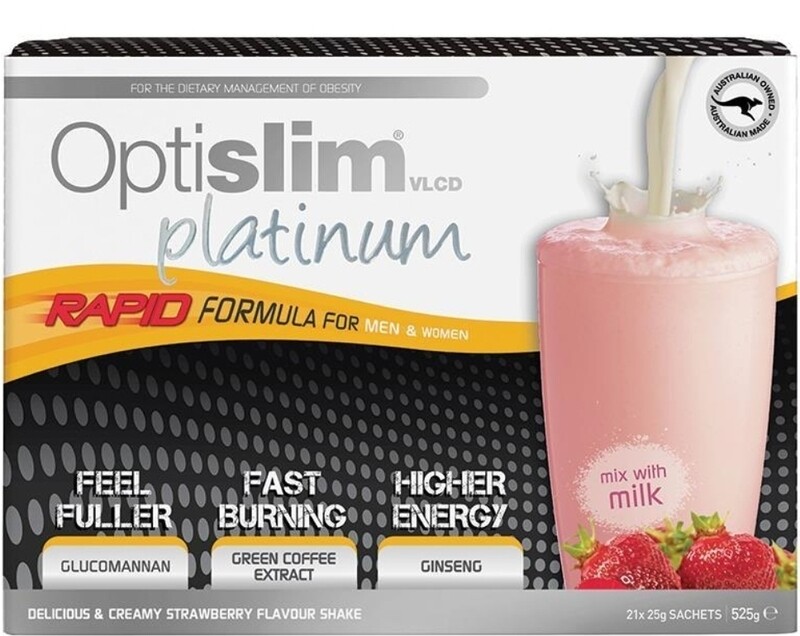 OPTISLIM PLATINUM VLCD meal replacement shake Strawberry weight loss 21 × 25 gm  OzHealthExperts