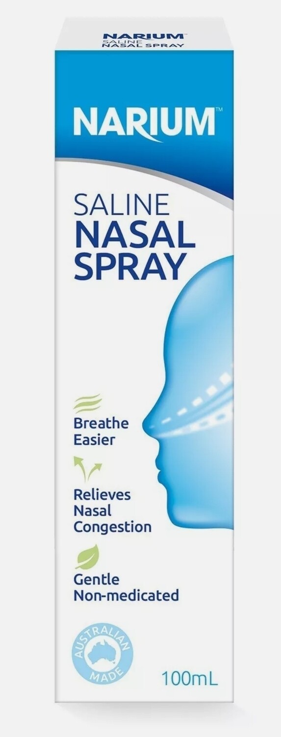 2 × Narium Saline Nasal Spray Gentle Non-medicated Relieves Nasal Congestion 100ml ozhealthexperts