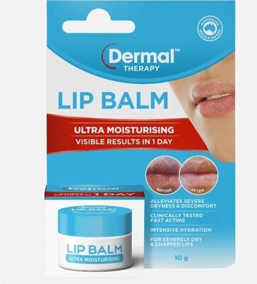 3 × Dermal Therapy Lip Balm Original Tub 10g Ultra Moisturising Intensive Hydration ozhealthexperts