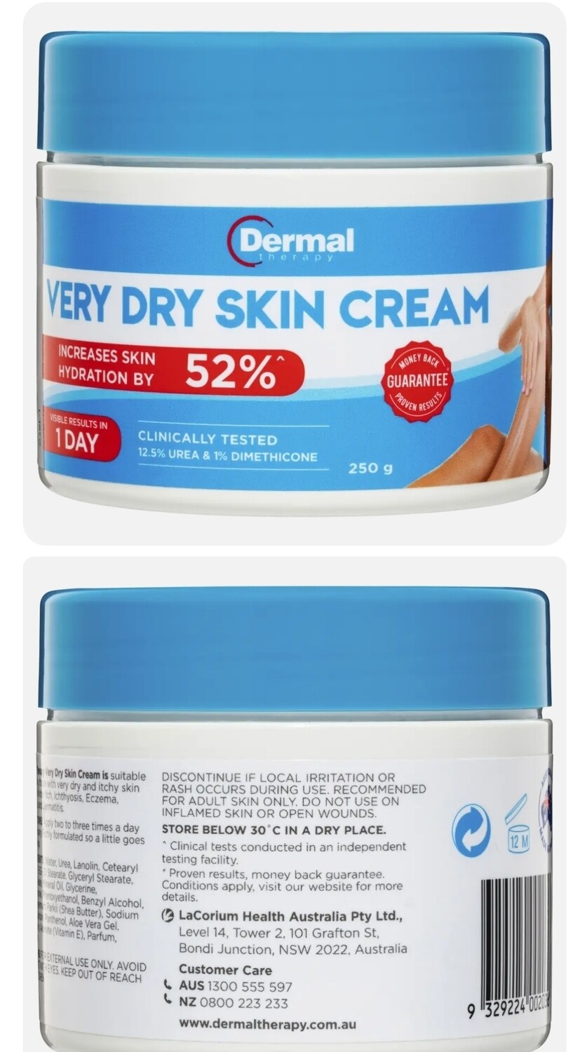 Dermal Therapy Very Dry Skin Cream 250g Increases Skin Hydration by 52% OzHealthExperts