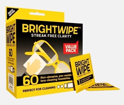 2 × Bright Wipe Lens Wipes 60 Pack Streak Free Clarity Pre-Moistened Towelettes ozhealthexperts