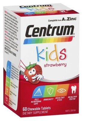 2 × Centrum Kids Multi Vitamin 60 Strawberry Tablets ozhealthexperts