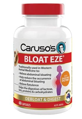 Caruso's Bloat EZE 60 Capsules Relieve Abdominal Bloating Flatulence Digestion ozhealthexperts