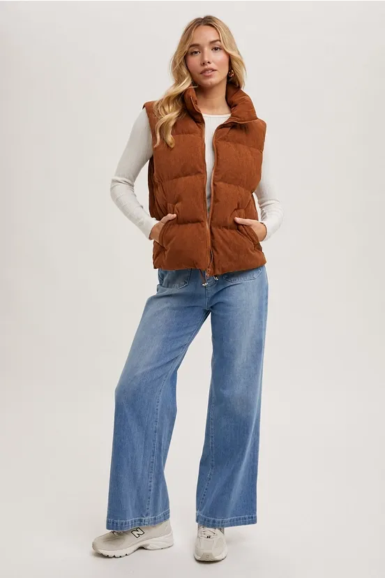 Corduroy Puffer Vest Zipper