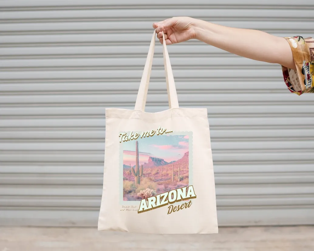 Canvas Tote Bag, Postcard Style Destination