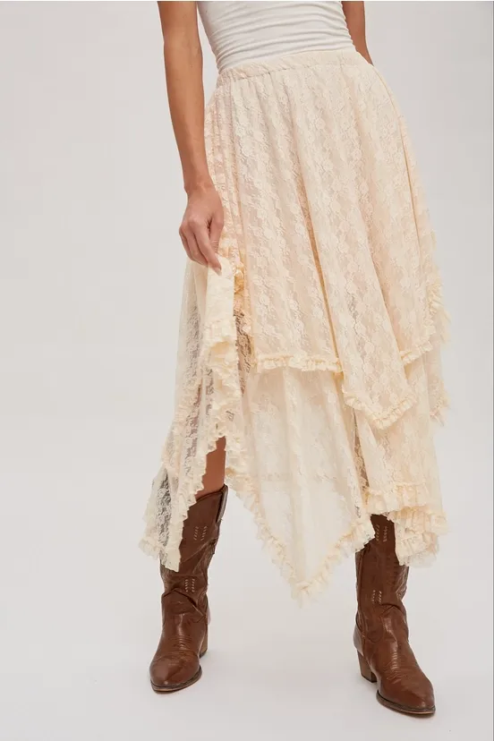 Lace Tier Midi Skirt