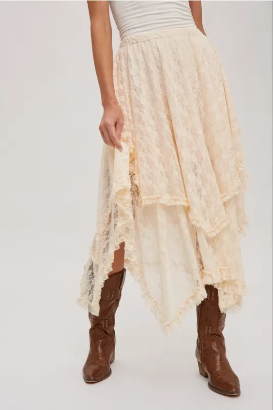 Lace Tier Midi Skirt